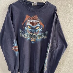Vintage Harley-Davidson Joker Dark Blue Graphic Long Sleeve Tee